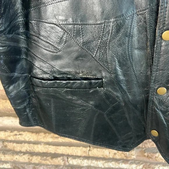 Navarre Leather Company Italian Stone Design Black Snap Front Vest Size XXL - Picture 5 of 9